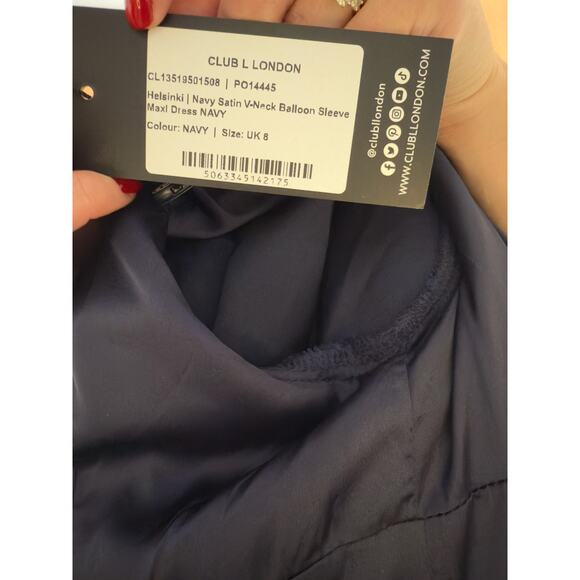 Club L London “Helsinki” Navy Satin Maxi Dress (UK 8 / US 4) - Picture 6 of 6